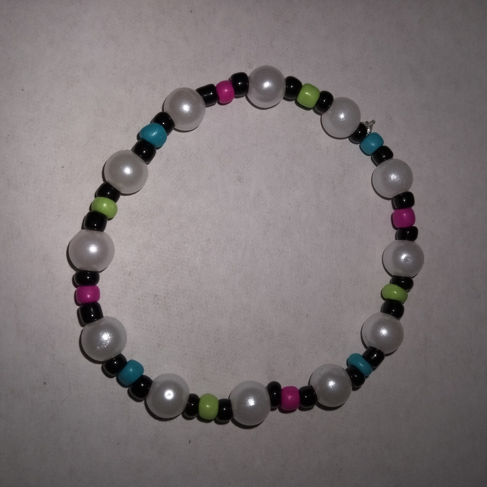 Multicolor and pearl neon glass beaded bracelet statement hand crafted